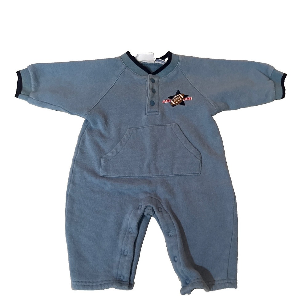 Vintage Miniwear Boys 6-9 Month Blue Football Bodysuit  100% Cotton Sweatshirt